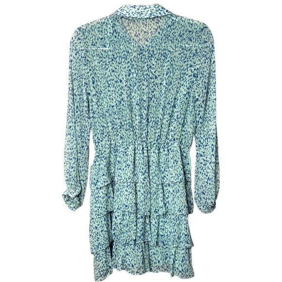 ZARA Tiered and Ruffled Long Sleeve Poly Chiffon Mini Dress Tie Neck US Sz M - Picture 4 of 10